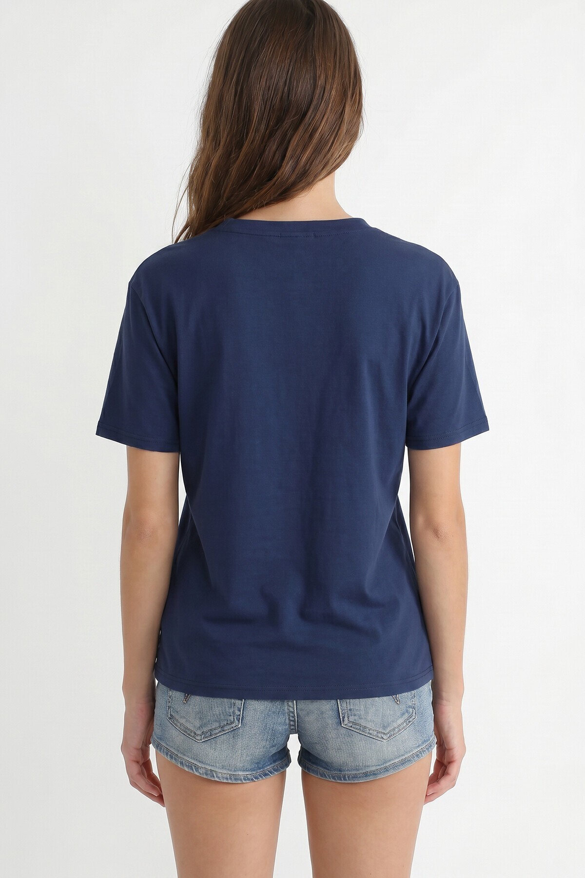 2’li Paket V Yaka Oversize Örme T-shirt LACİVERT BORDO LZV0085