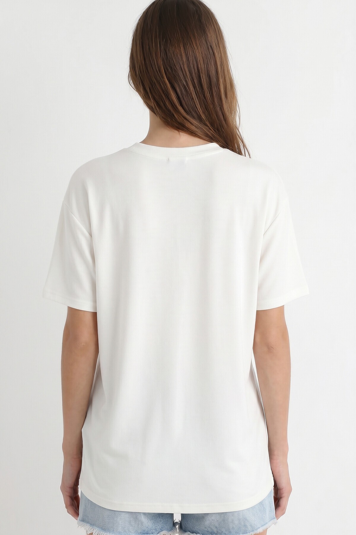2’li Paket V Yaka Oversize Örme T-shirt SİYAH EKRU LZV0085