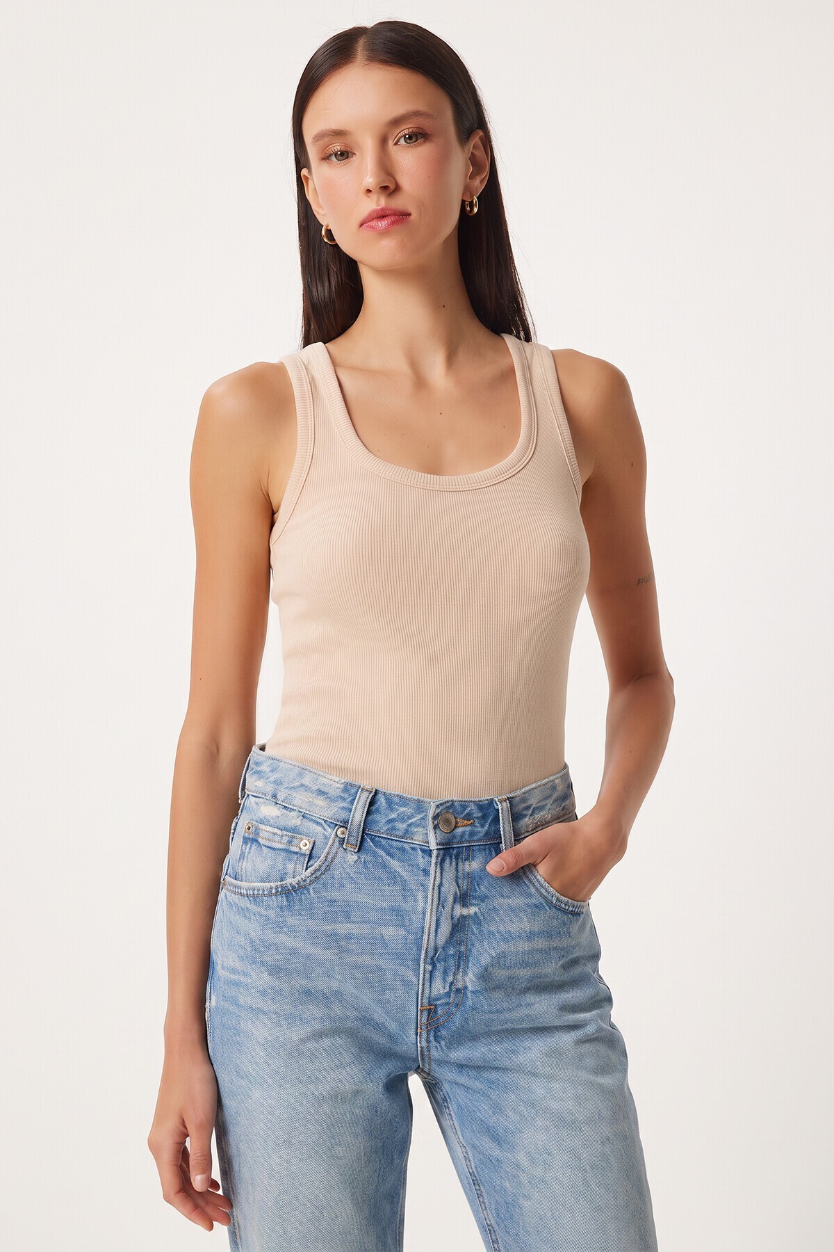 3lü Fitilli Kalın Askılı Örme Atlet KAHVERENGİ KİREMİT KREM LRN0060