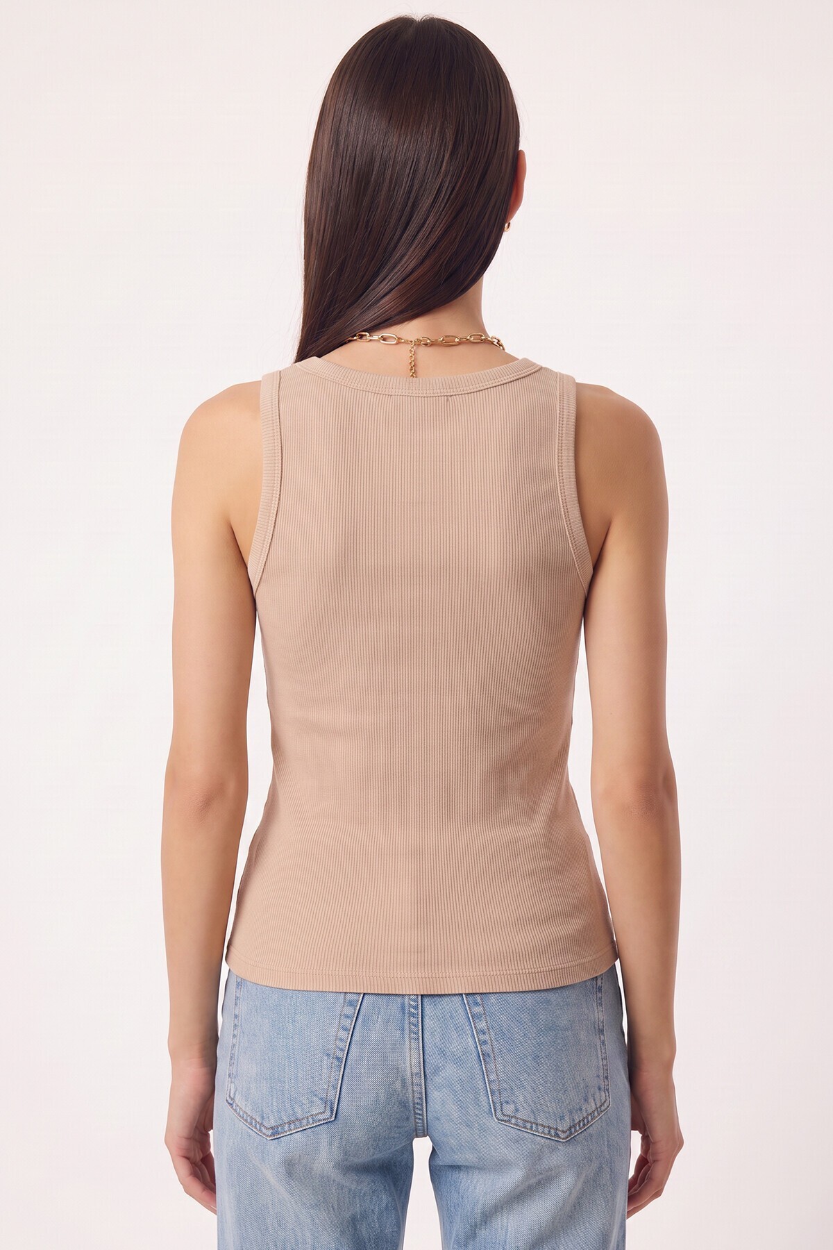 3lü Fitilli Kalın Askılı Örme Atlet KAHVERENGİ KİREMİT KREM LRN0060