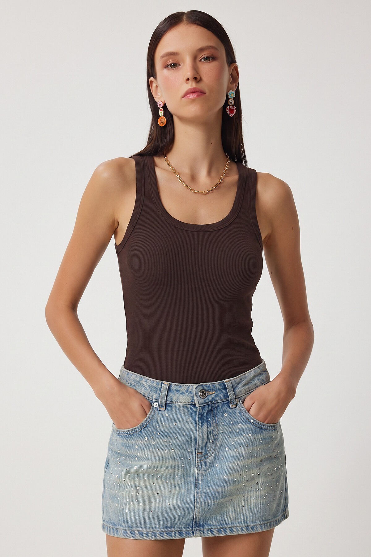 3lü Fitilli Kalın Askılı Örme Atlet LACİVERT KİREMİT KAHVERENGİ LRN0060