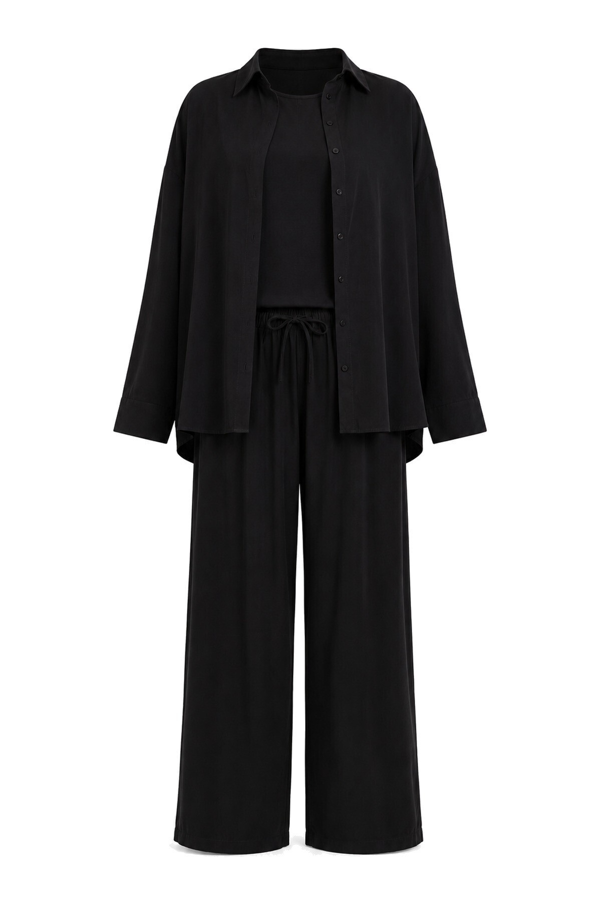 3’lü Gömlek Bluz Pantolon Gabardin Takım SİYAH LBY0071