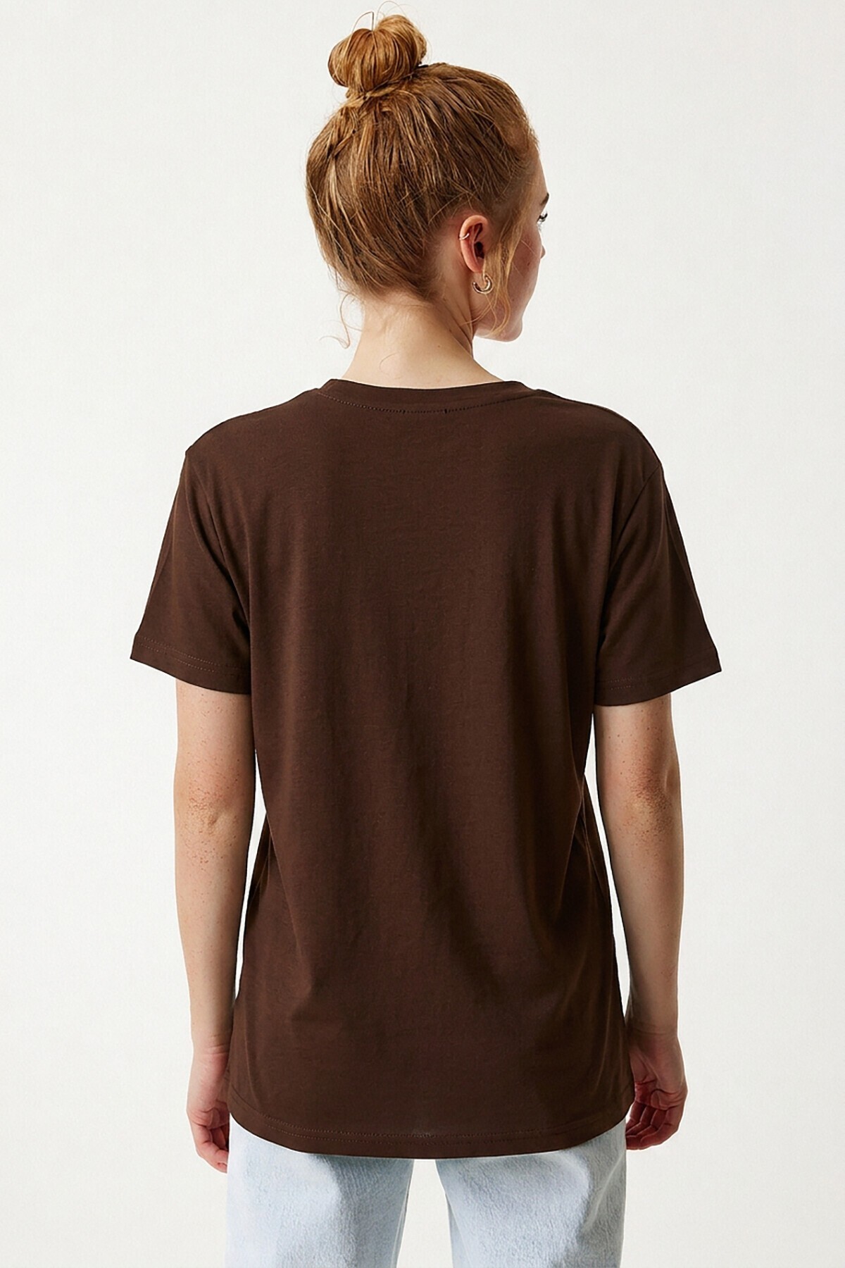 3’lü Paket V Yaka Basic Viskon T-shirt SİYAH PEMBE KAHVERENGİ LRN0069