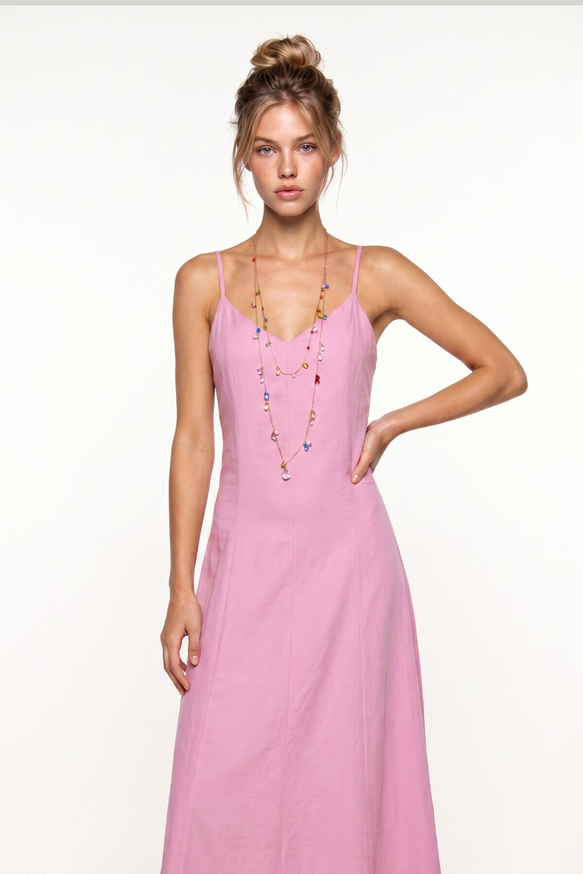 Askılı Basic Yazlık Elbise PEMBE LNT0043