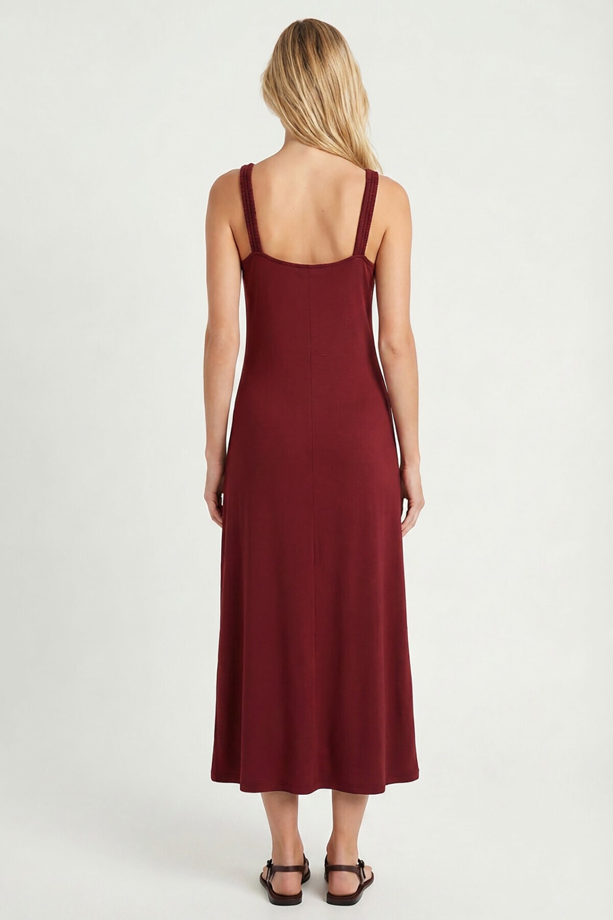Askılı Yazlık Midi Modal Elbise BORDO LNT0034