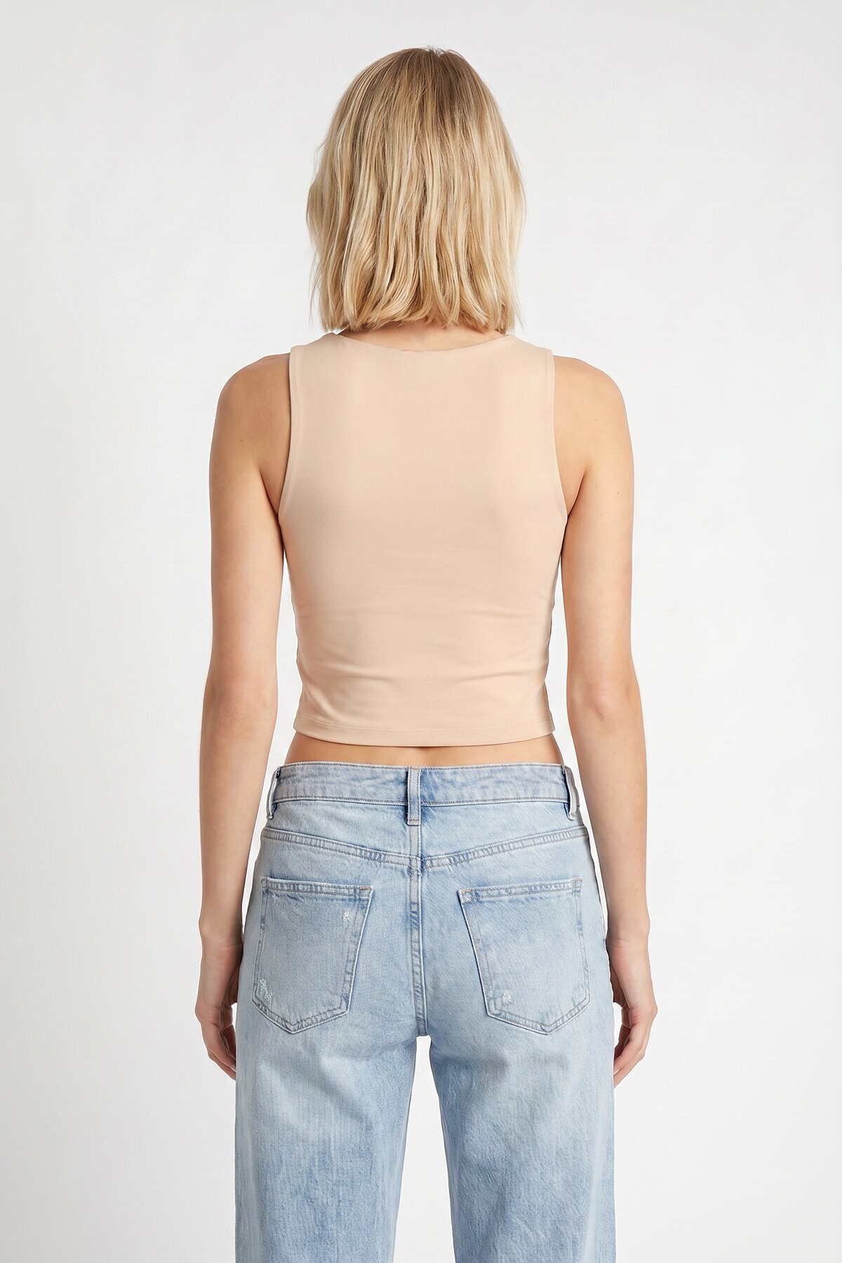 Basic Crop Viskon Bluz KREM LRN0058