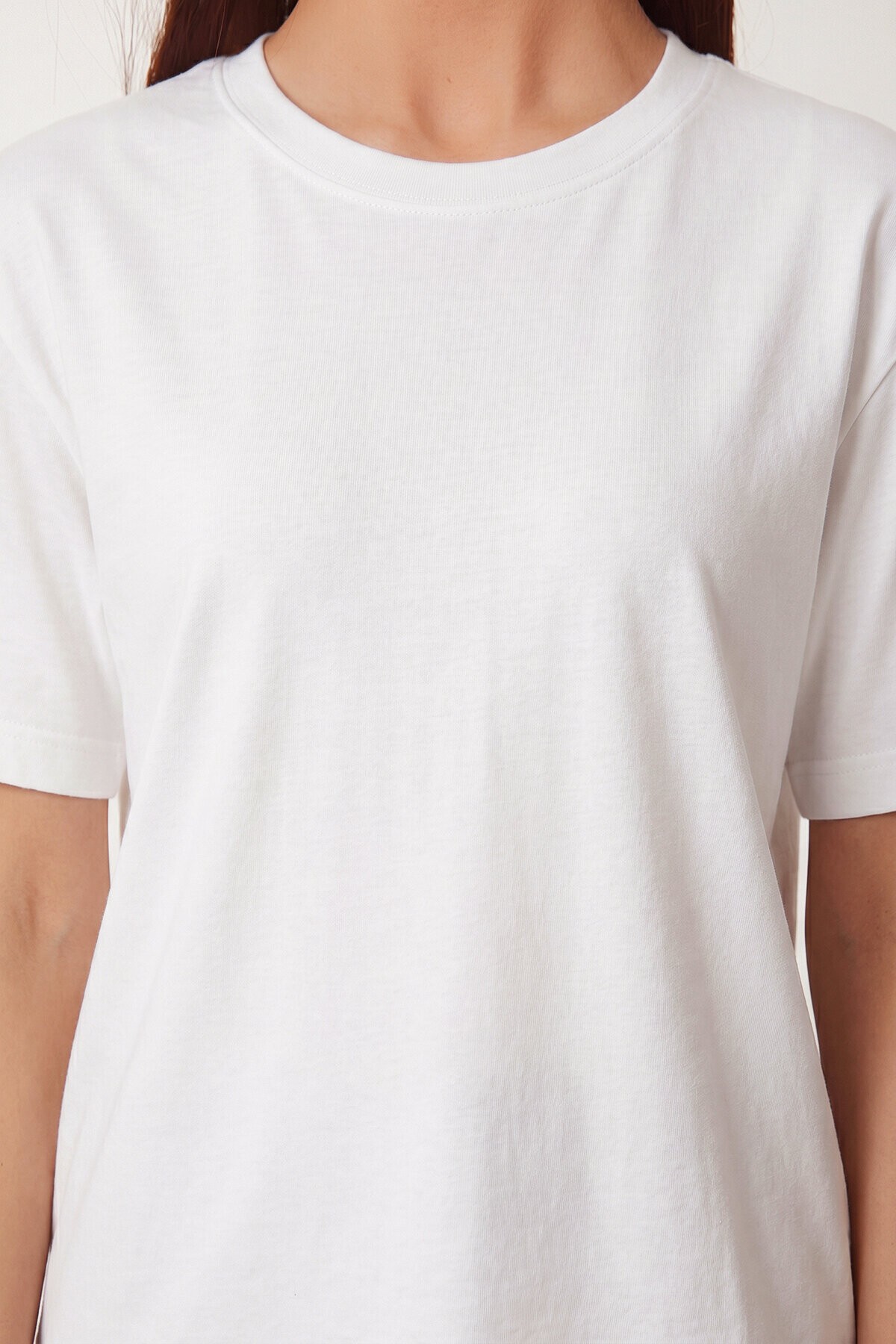 Basic Pamuklu Örme T-shirt EKRU LUS0094