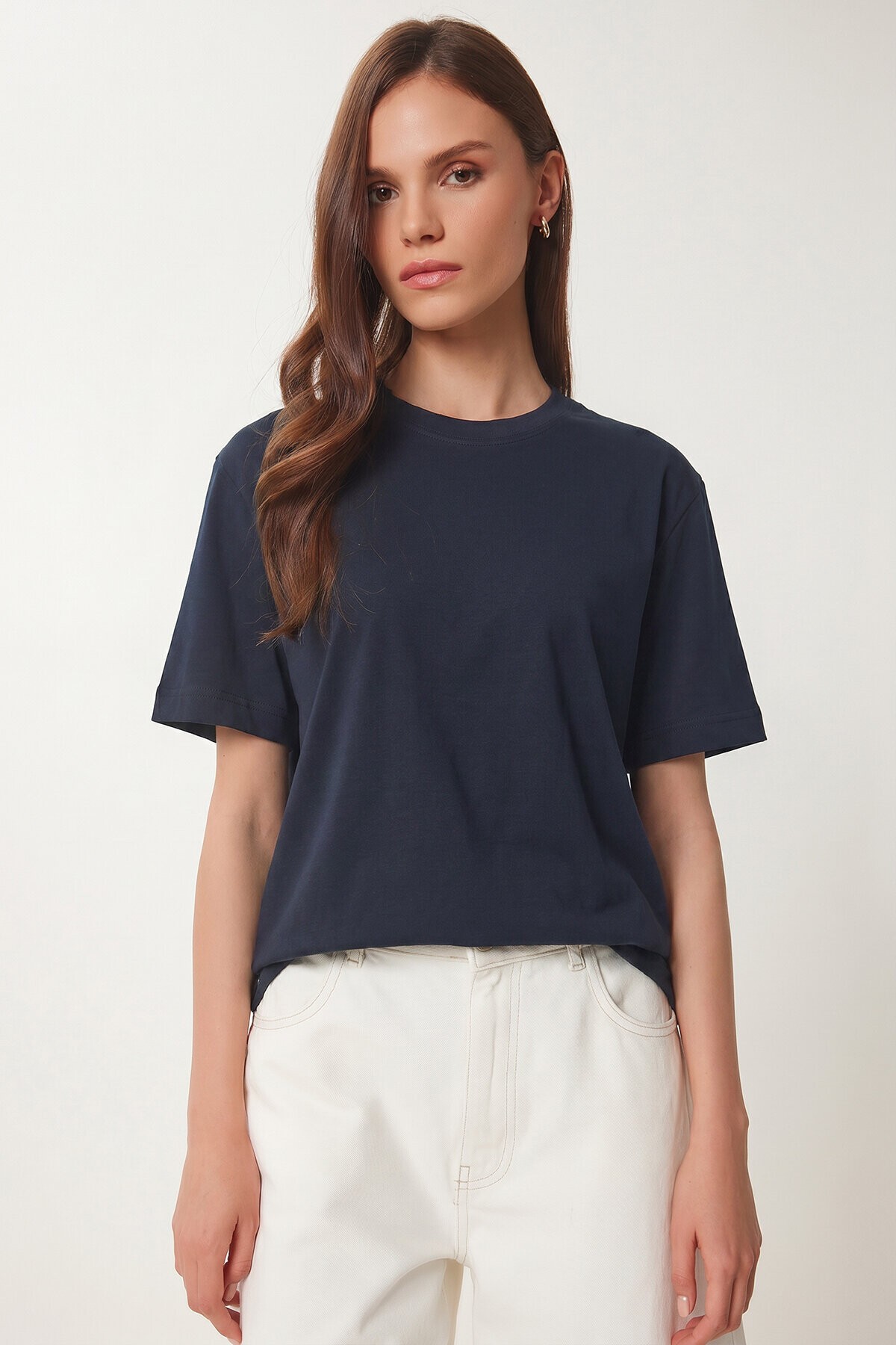 Basic Pamuklu Örme T-shirt LACİVERT LUS0094