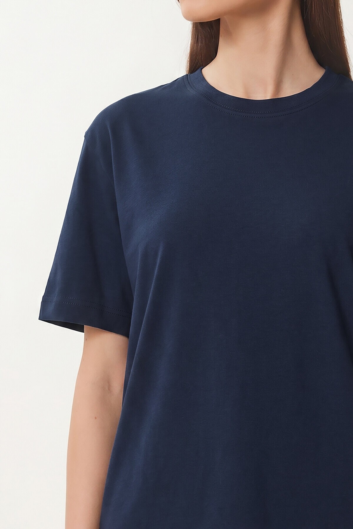 Basic Pamuklu Örme T-shirt LACİVERT LUS0094