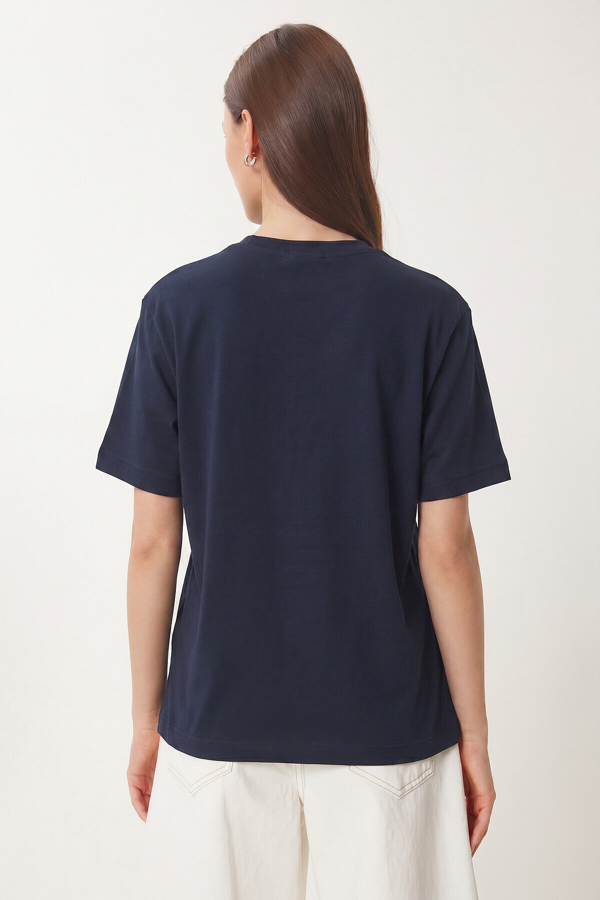 Basic Pamuklu Örme T-shirt LACİVERT LUS0094