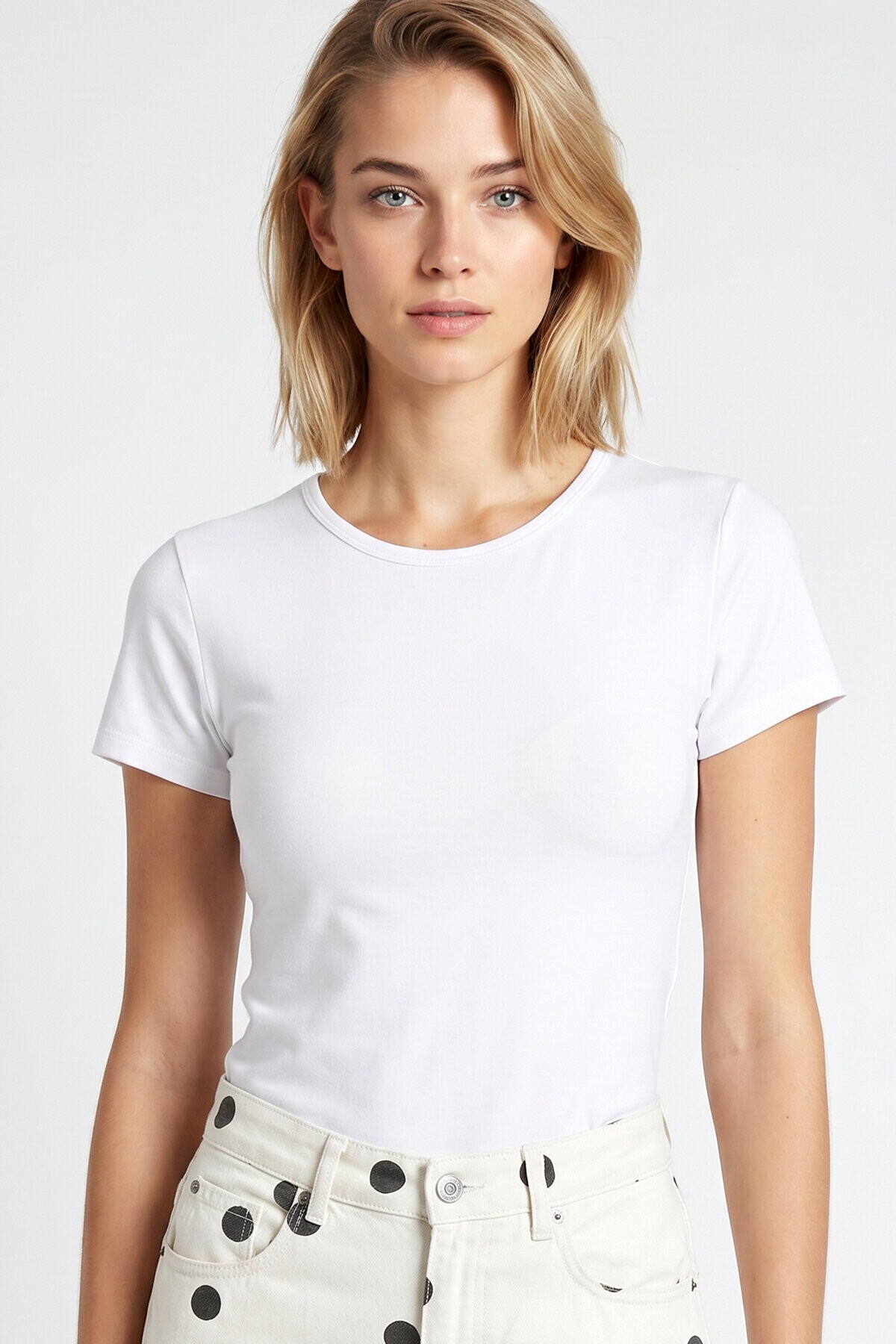 Basic Sandy Örme T-shirt BEYAZ LZV0075