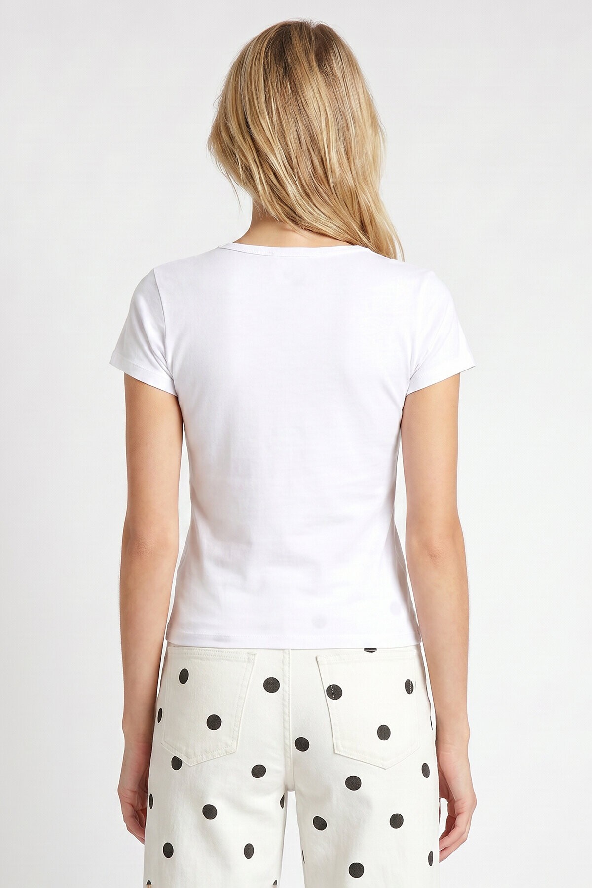 Basic Sandy Örme T-shirt BEYAZ LZV0075