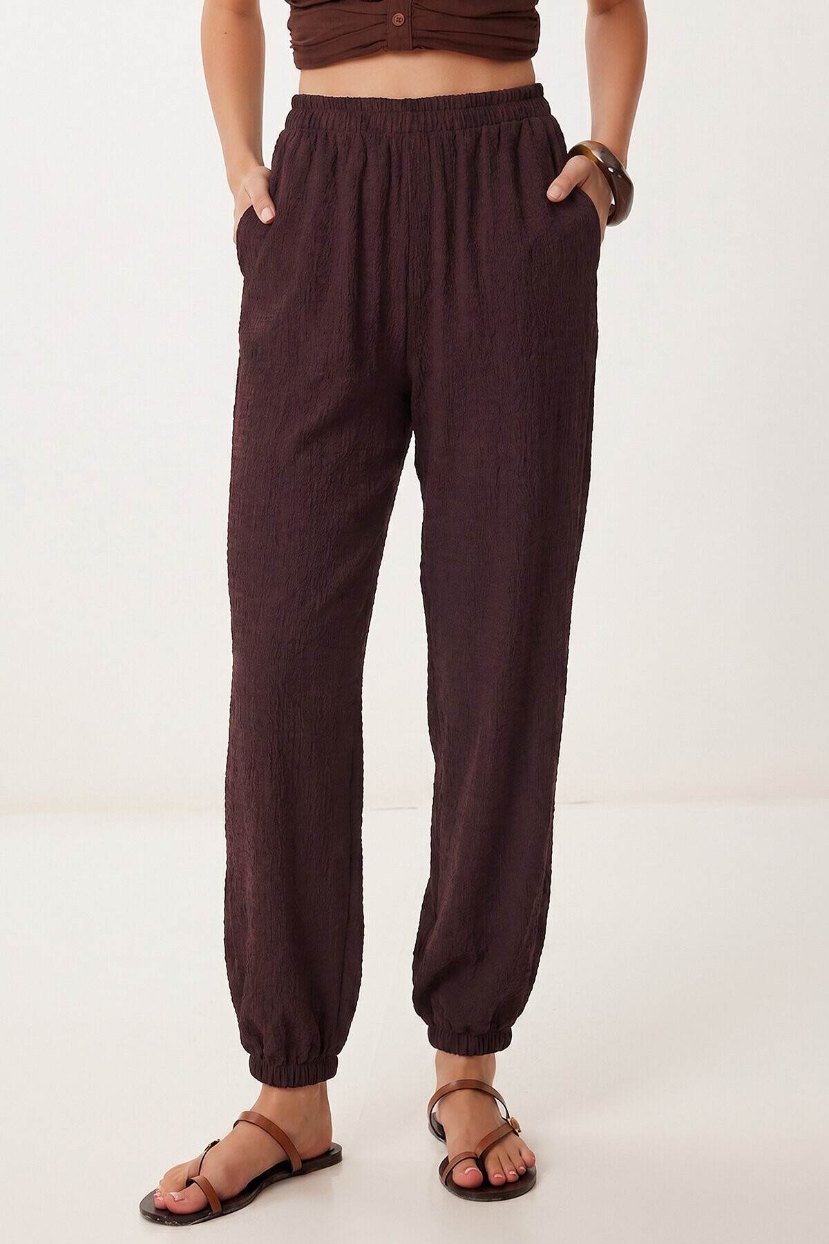 Cepli Rahat Krinkıl Şalvar Pantolon MÜRDÜM LFW0024