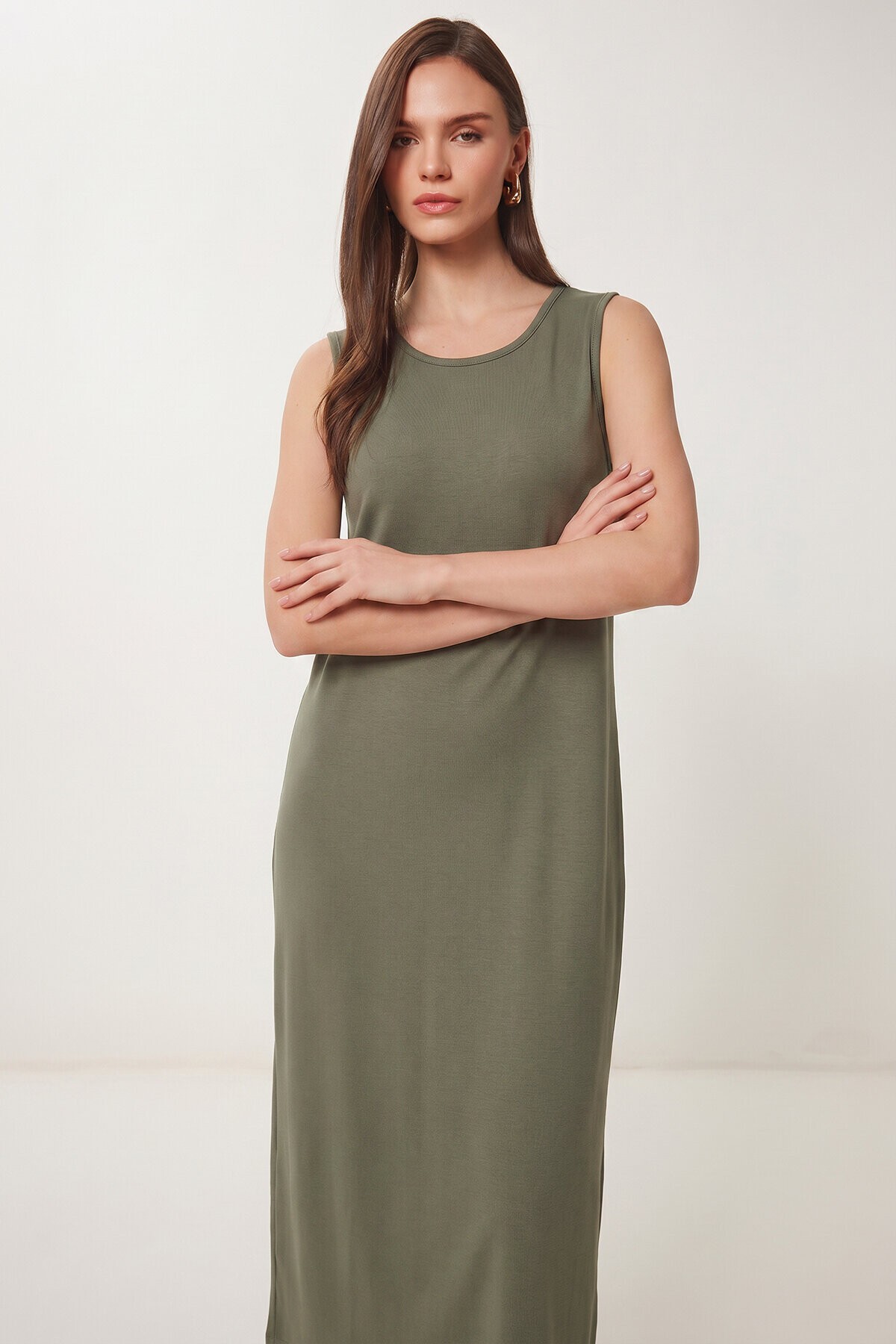 Cepli Yazlık Örme Elbise HAKİ LRN0032