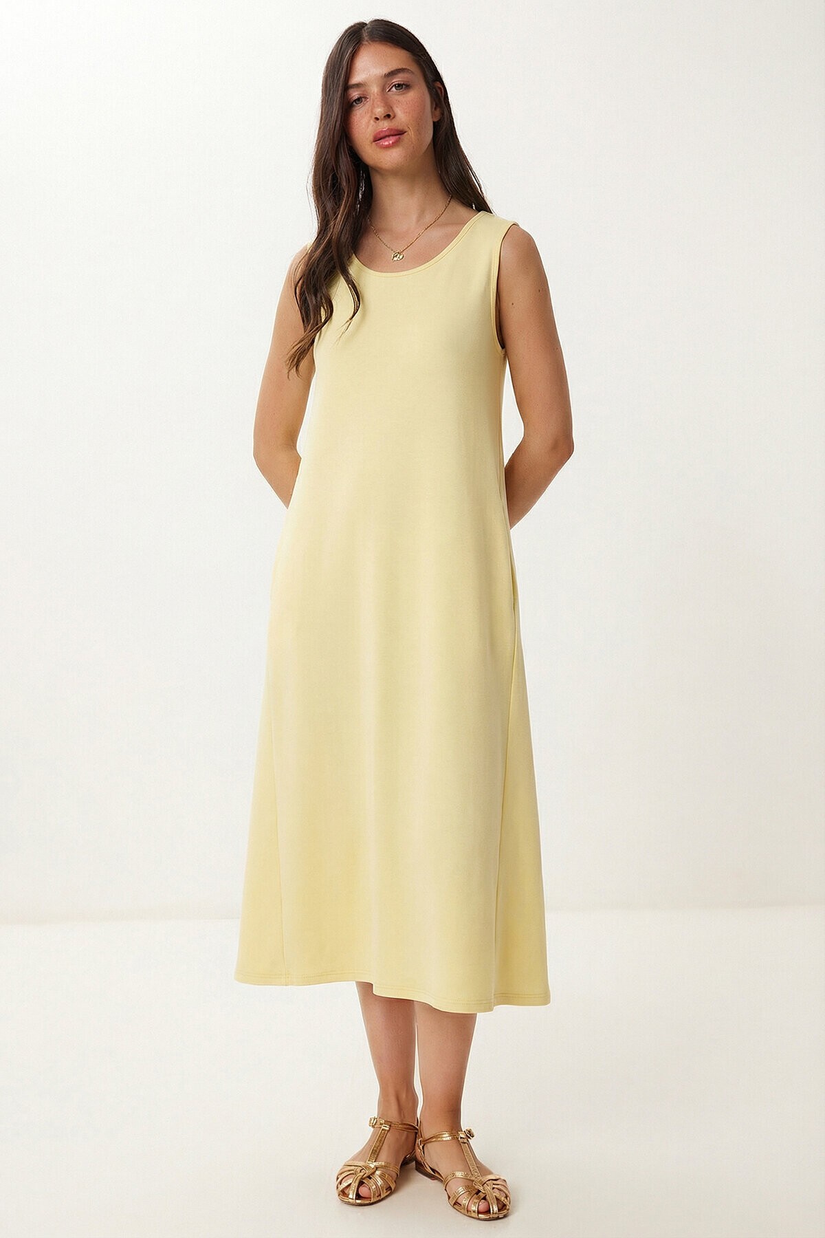 Cepli Yazlık Örme Elbise SARI LRN0032