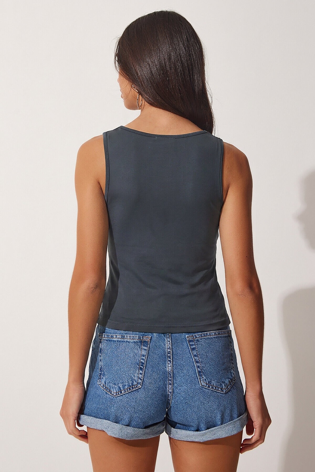 Degaje Yaka Sandy Örme Bluz ANTRASİT LRN0033