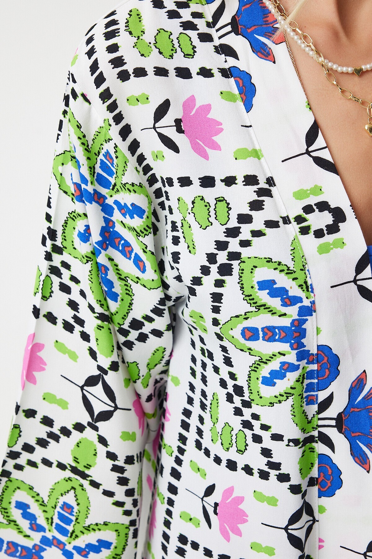 Desenli Viskon Kimono YEŞİL MAVİ LEN0004