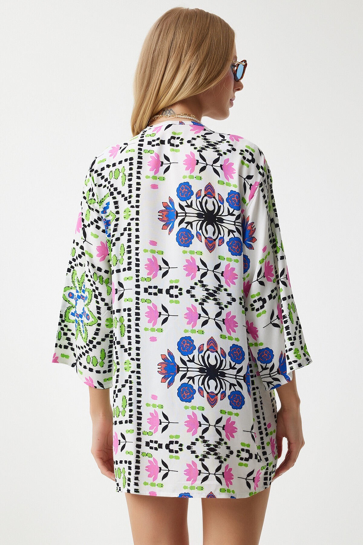 Desenli Viskon Kimono YEŞİL MAVİ LEN0004
