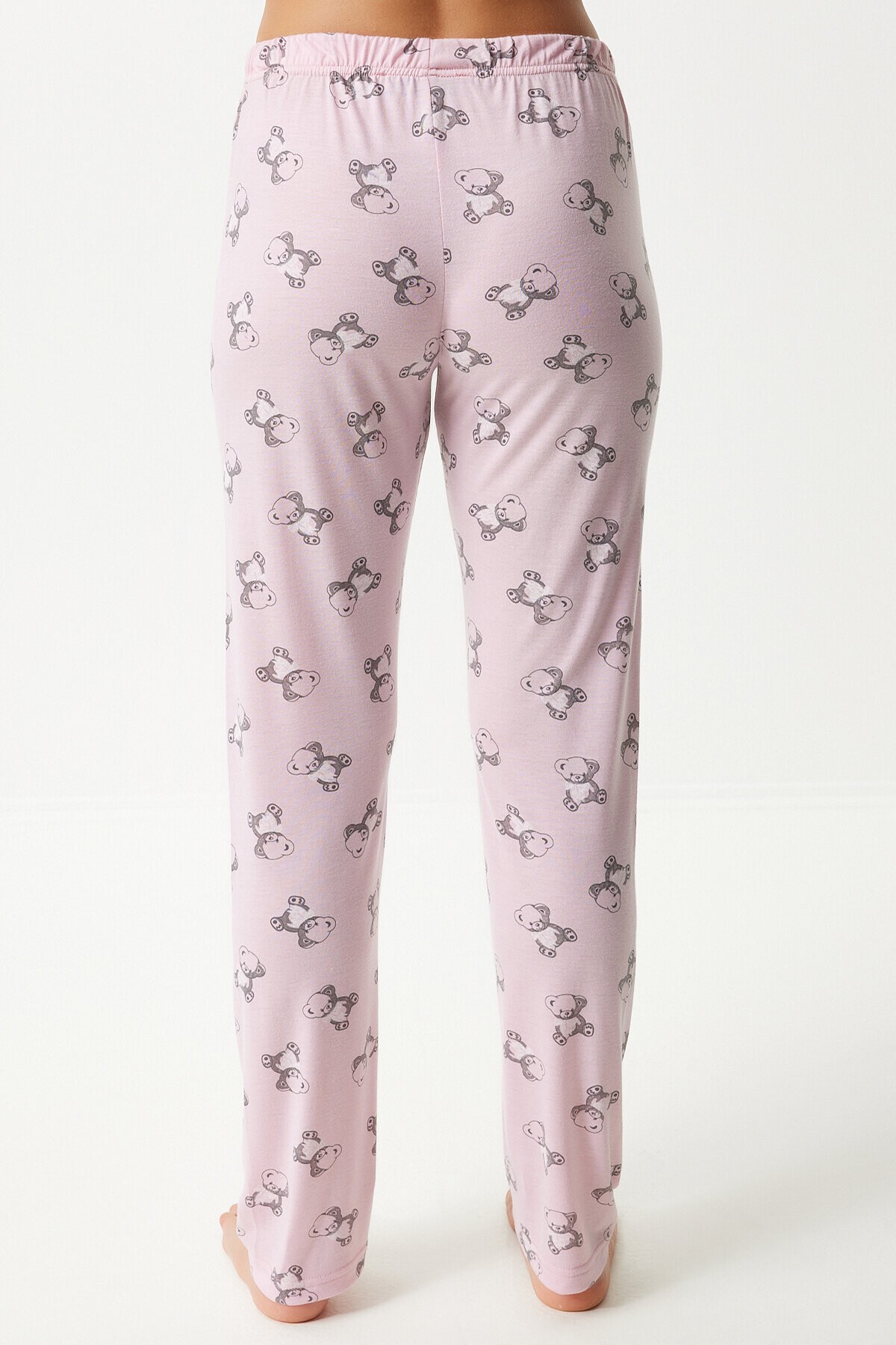 Desenli Viskon Pantolon T-shirt Pijama Takımı AÇIK PEMBE LEC0007