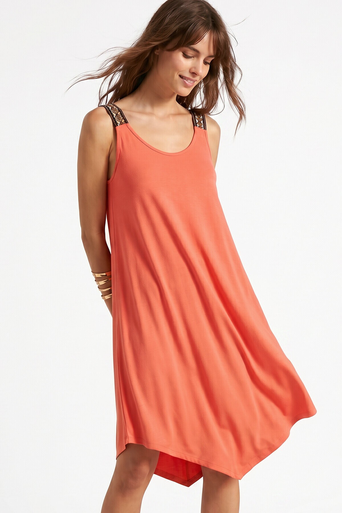 Etnik Desenli Asimetrik Viskon Elbise NAR ÇİÇEĞİ LRN0047