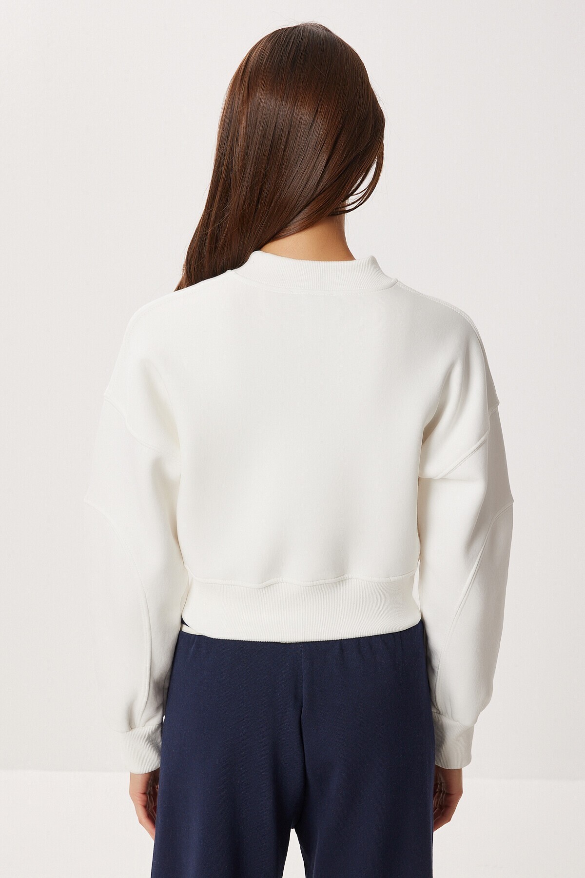 Fermuarlı Şardonlu Örme Sweatshirt EKRU LAN0085