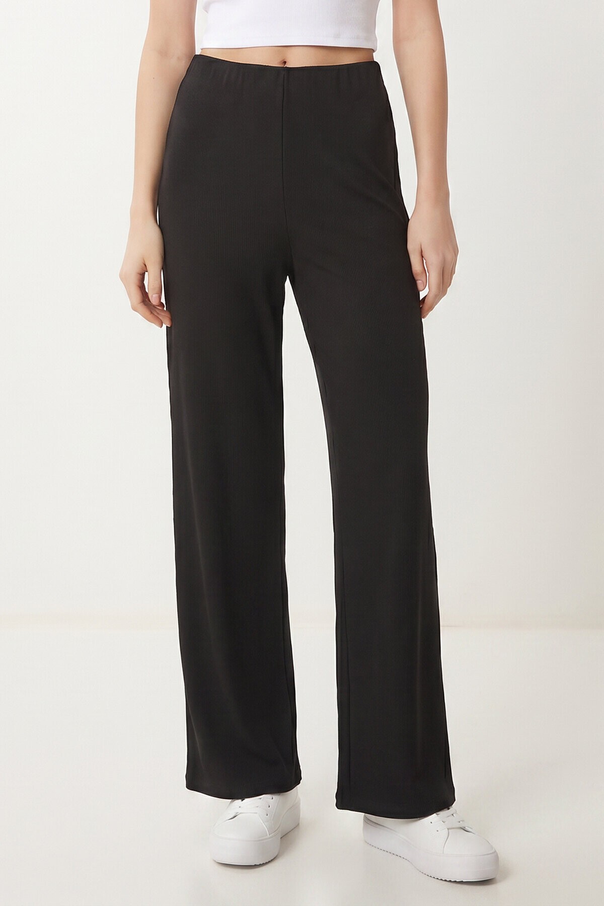 Geniş Paça Fitilli Modal Pantolon SİYAH LUB0348