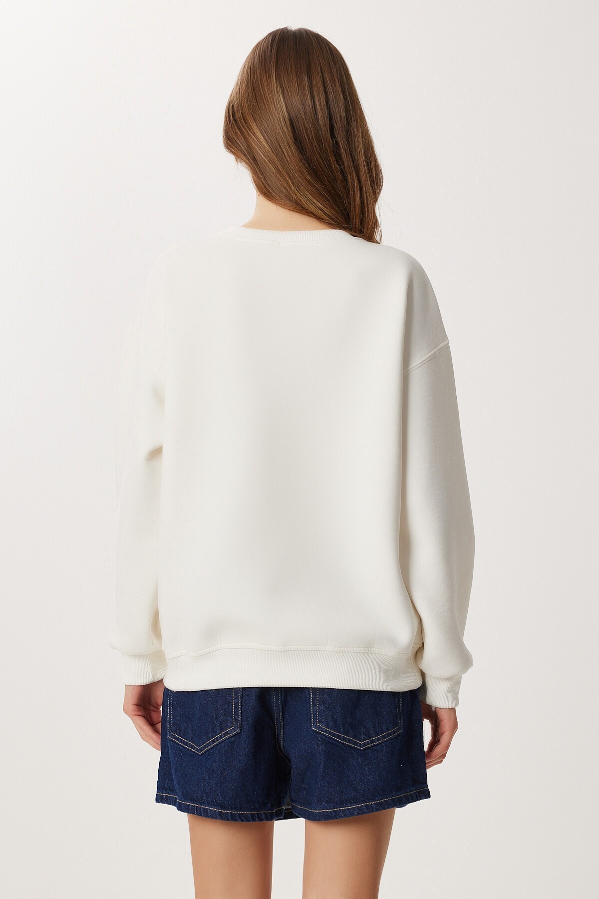 Kalp Nakışlı Şardonlu Örme Sweatshirt EKRU LAN0082