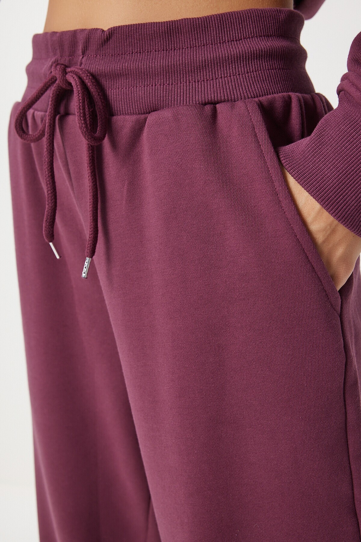Kapüşonlu Sweatshirt Jogger Oversize Örme Eşofman Takımı BORDO LPYS003