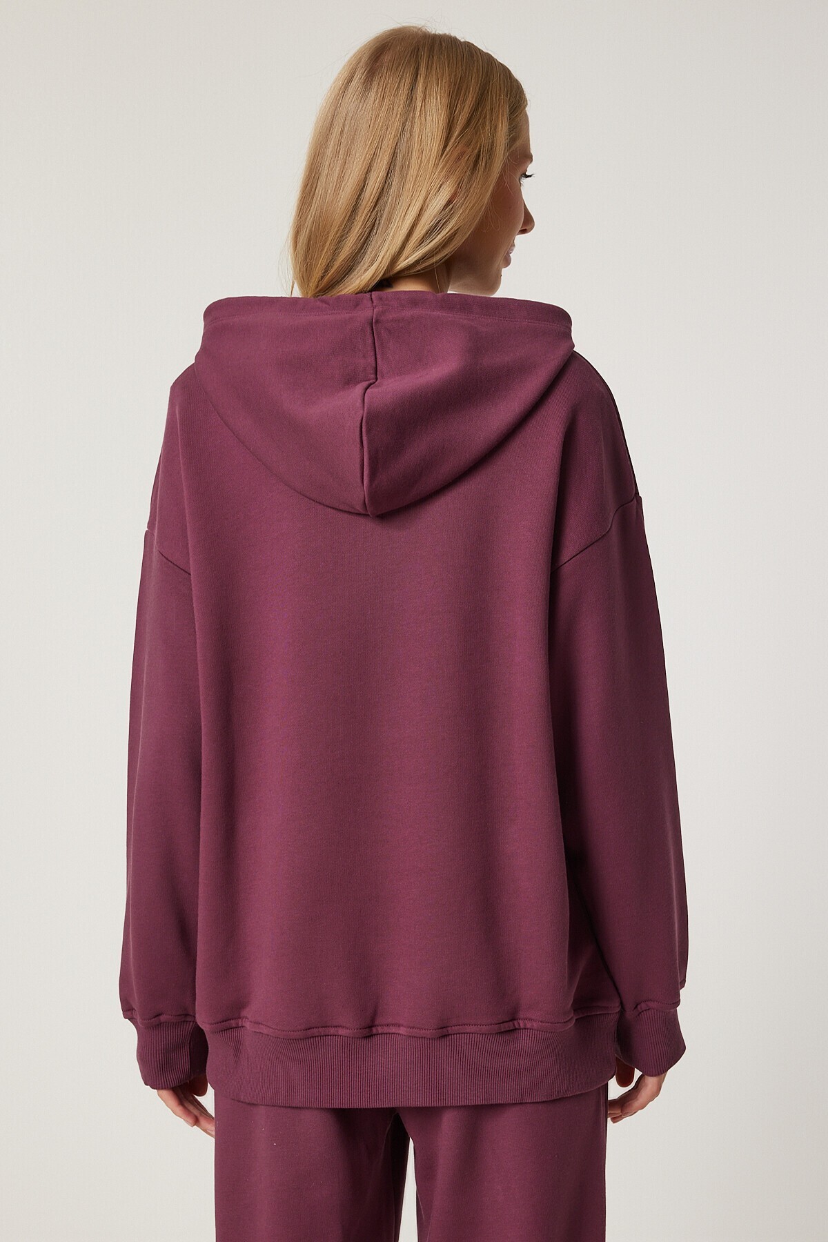 Kapüşonlu Sweatshirt Jogger Oversize Örme Eşofman Takımı BORDO LPYS003