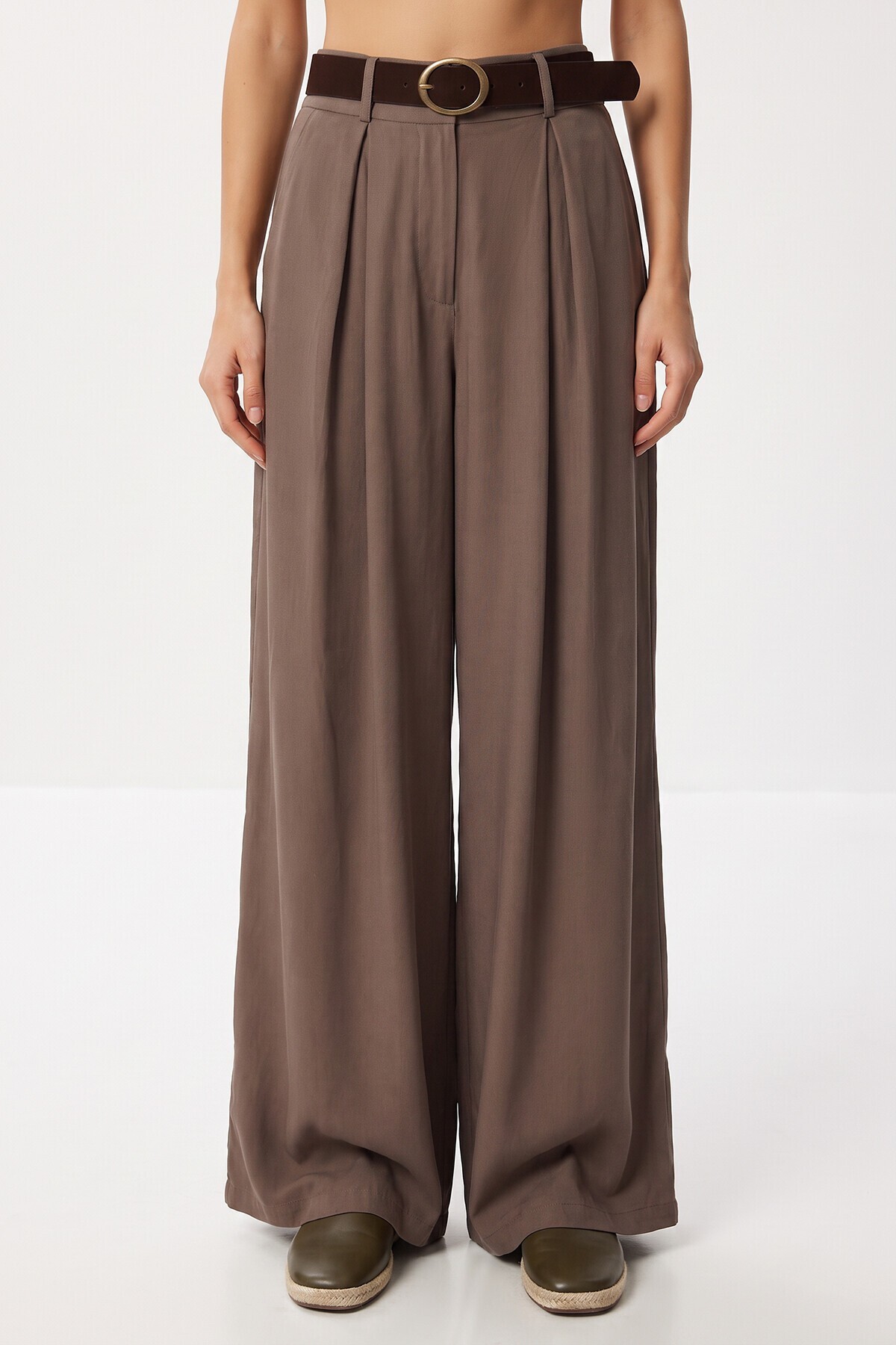 Kemerli Gabardin Etek Pantolon VİZON LBY0072