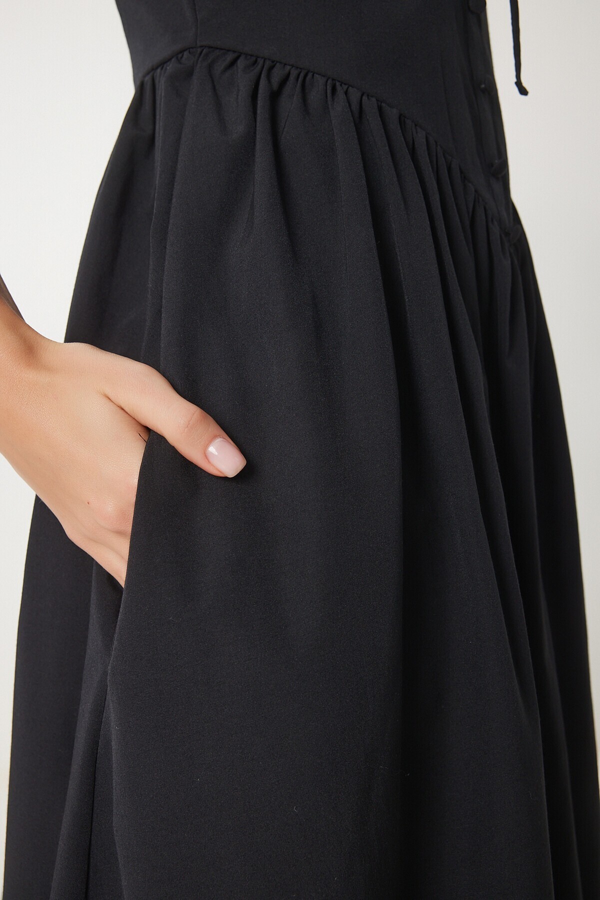 Korse Görünümlü Poplin Midi Elbise SİYAH LUB0224