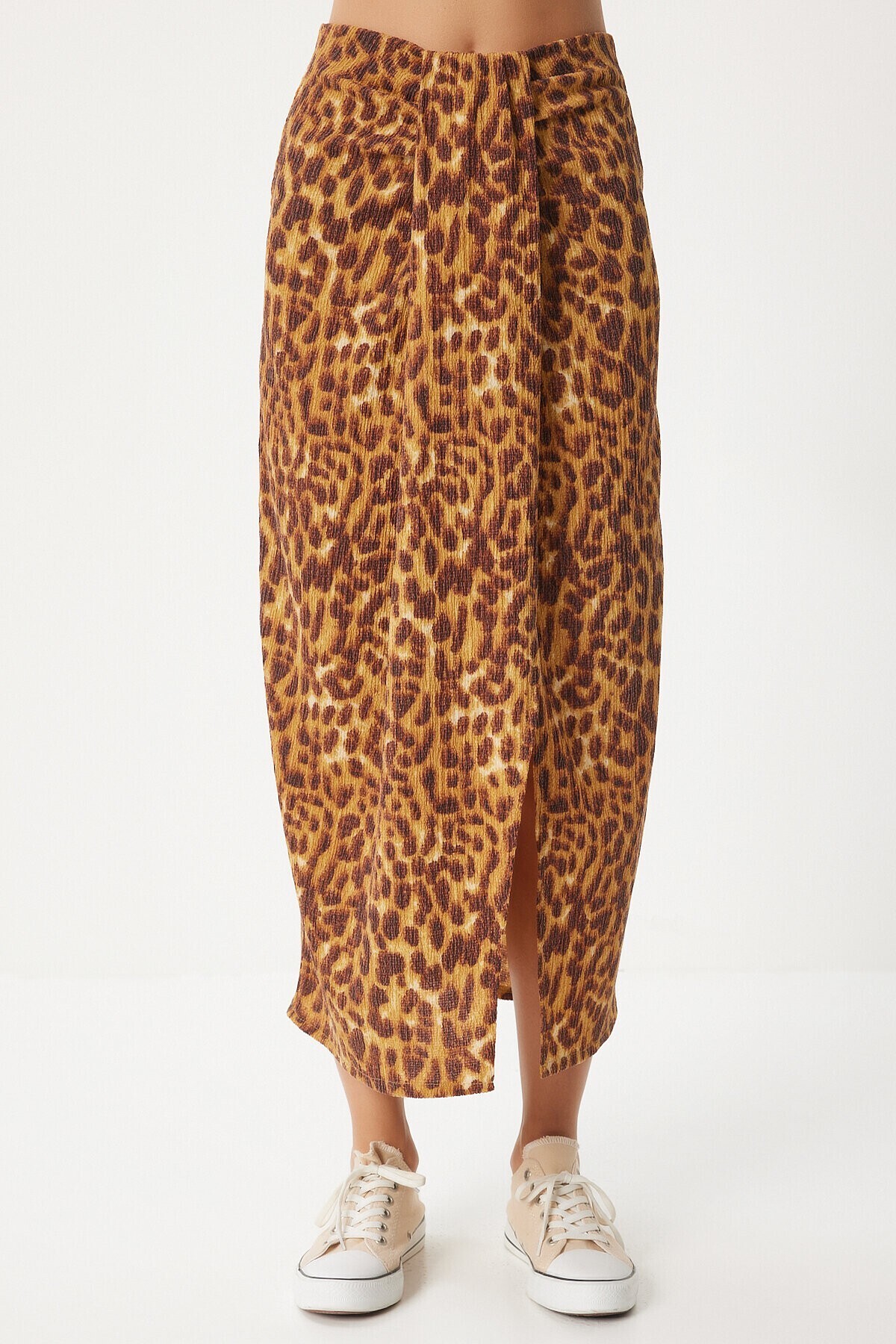 Leopar Desenli Yırtmaçlı Bürümcük Etek ORANJ LMC0033