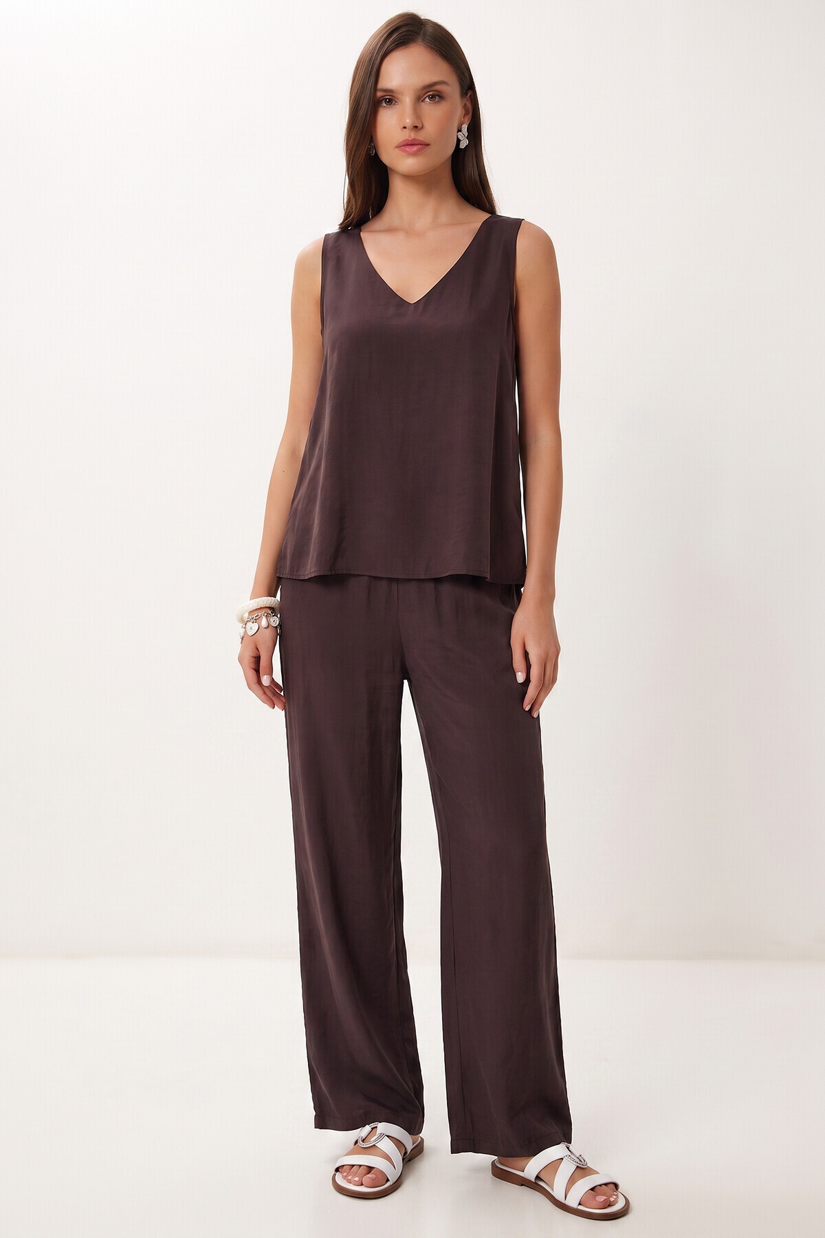 Modal Bluz Pantolon Takım KAHVERENGİ LMC0059