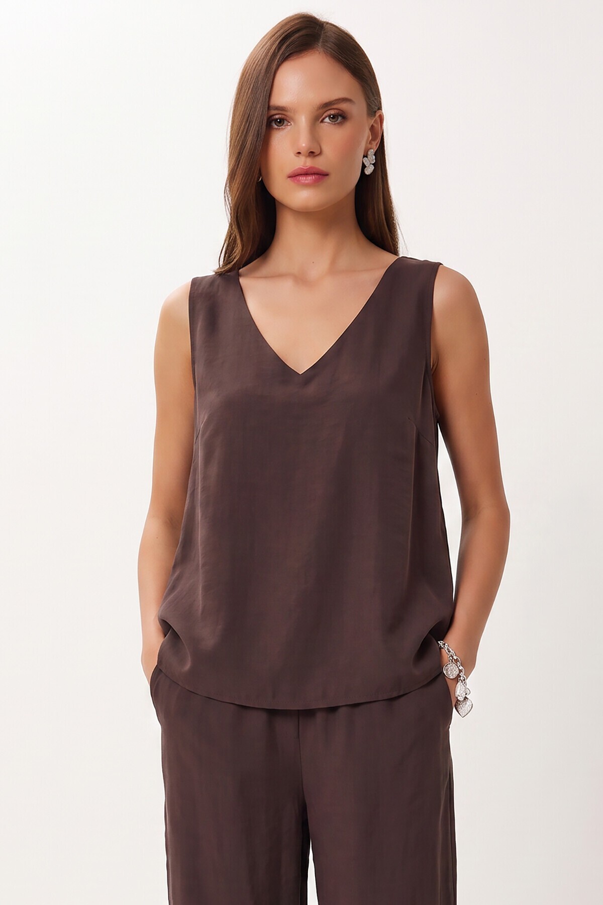 Modal Bluz Pantolon Takım KAHVERENGİ LMC0059
