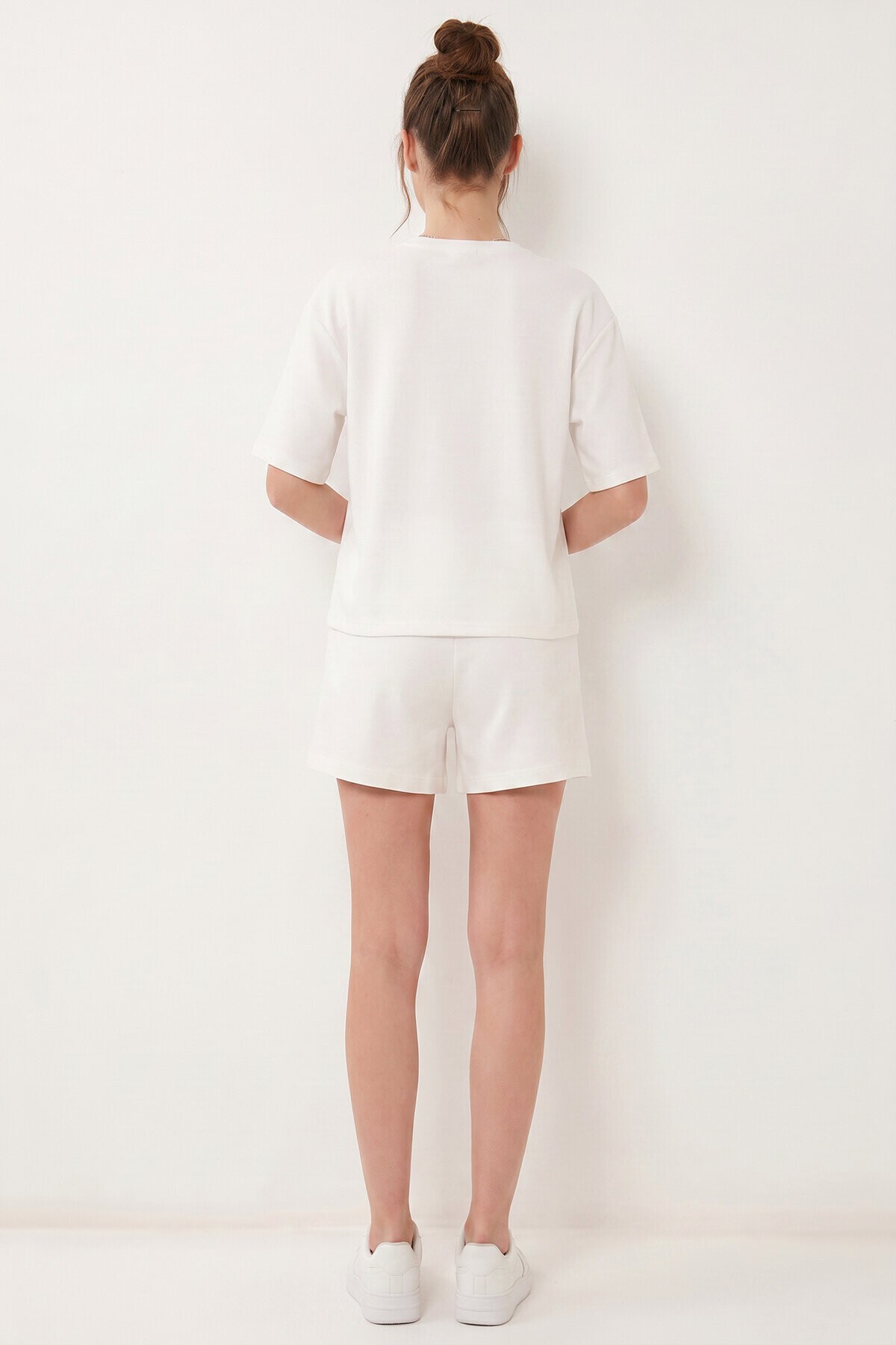 Modal Oversize T-shirt Şort Takım EKRU LUB0379