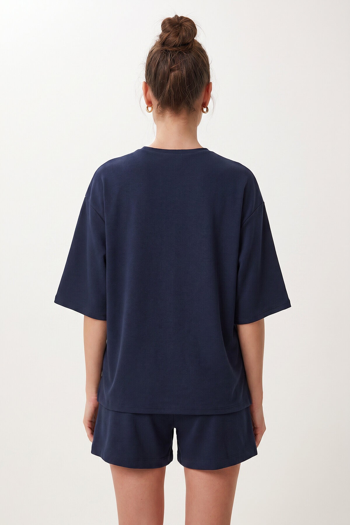 Modal Oversize T-shirt Şort Takım LACİVERT LUB0379