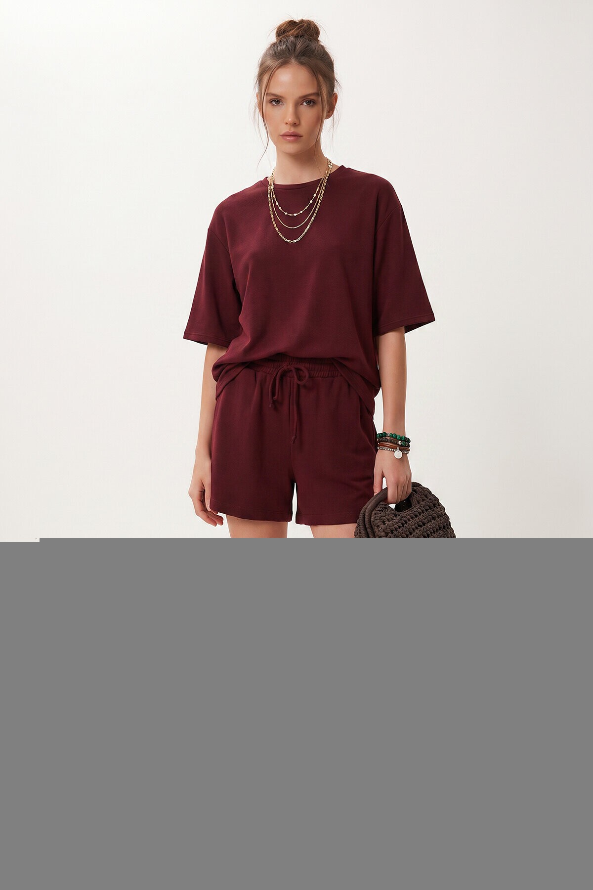 Modal Oversize T-shirt Şort Takım MÜRDÜM LUB0379