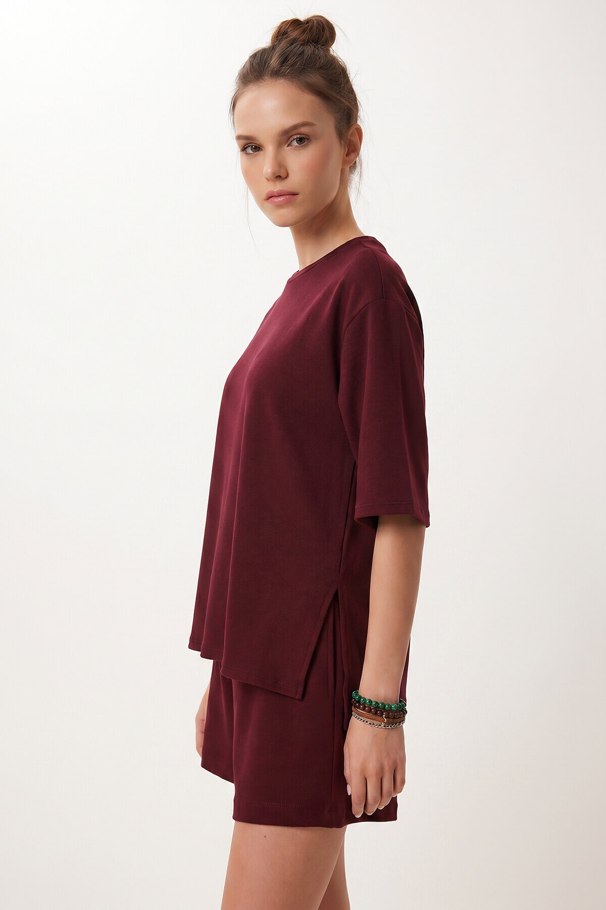Modal Oversize T-shirt Şort Takım MÜRDÜM LUB0379