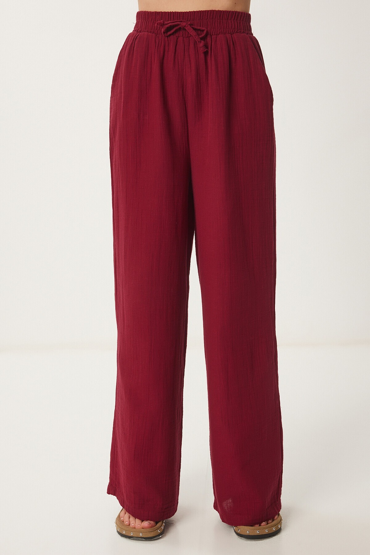 Müslin Palazzo Pantolon BORDO LMX0008
