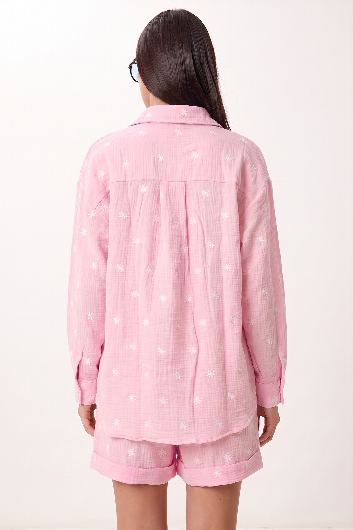 Nakış İşlemeli Müslin Şort ŞEKER PEMBE LAX0015