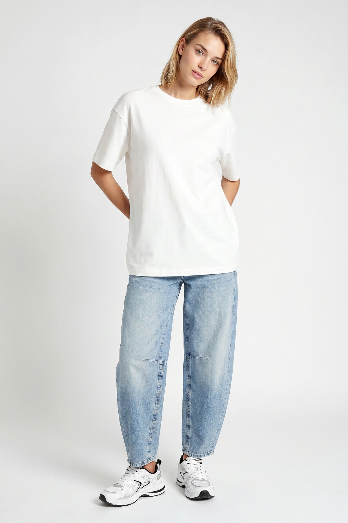 Oversize Basic Fitilli Modal T-shirt EKRU LUB0361