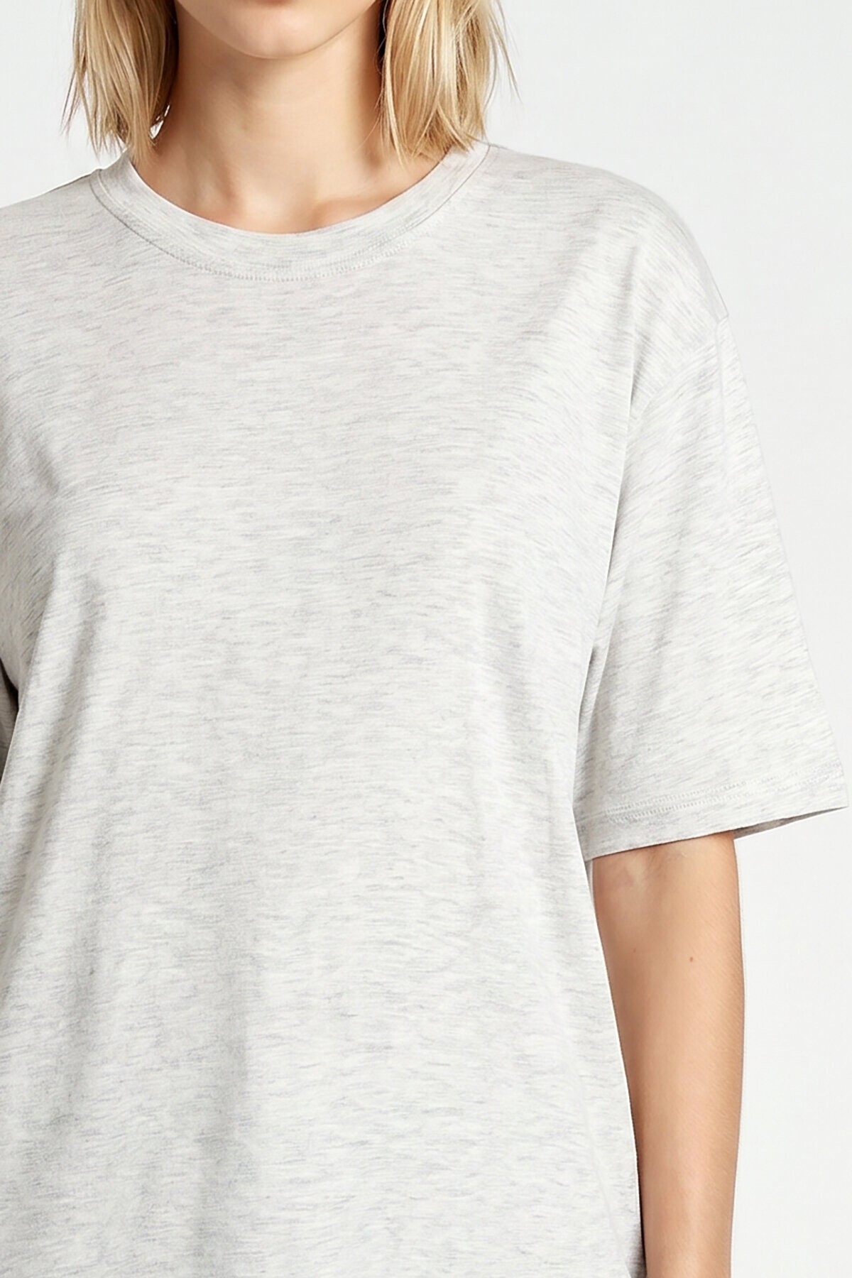 Oversize Basic Fitilli Modal T-shirt GRİ MELANJ LUB0361