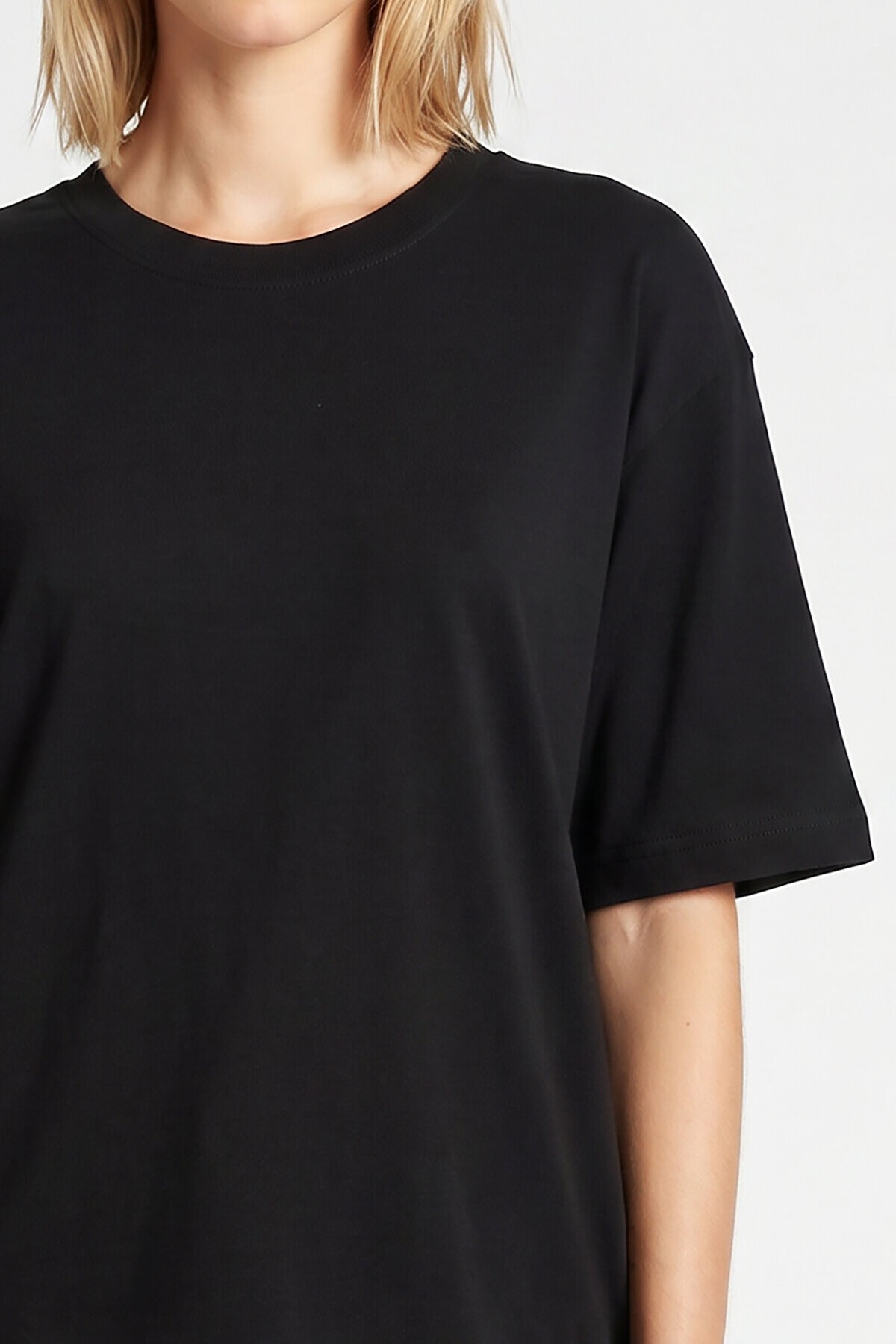 Oversize Basic Fitilli Modal T-shirt SİYAH LUB0361