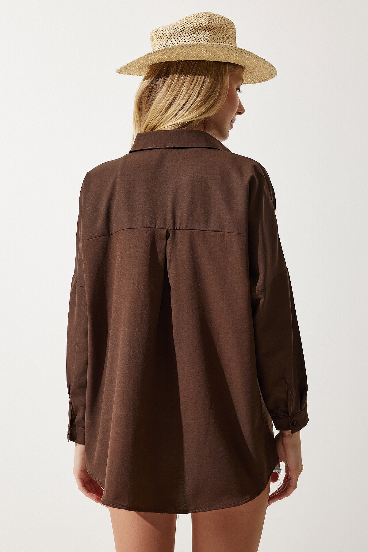 Oversize Basic Gömlek ACI KAHVE LDD0003