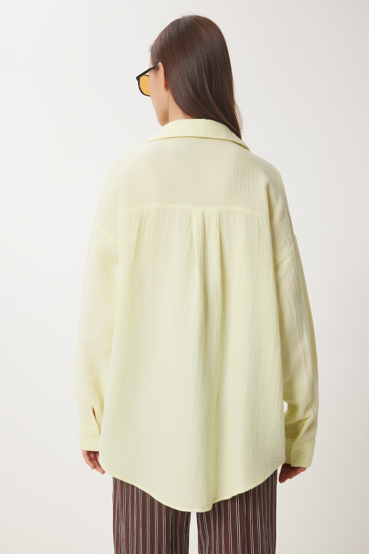 Oversize Basic Müslin Gömlek AÇIK SARI LMX0002
