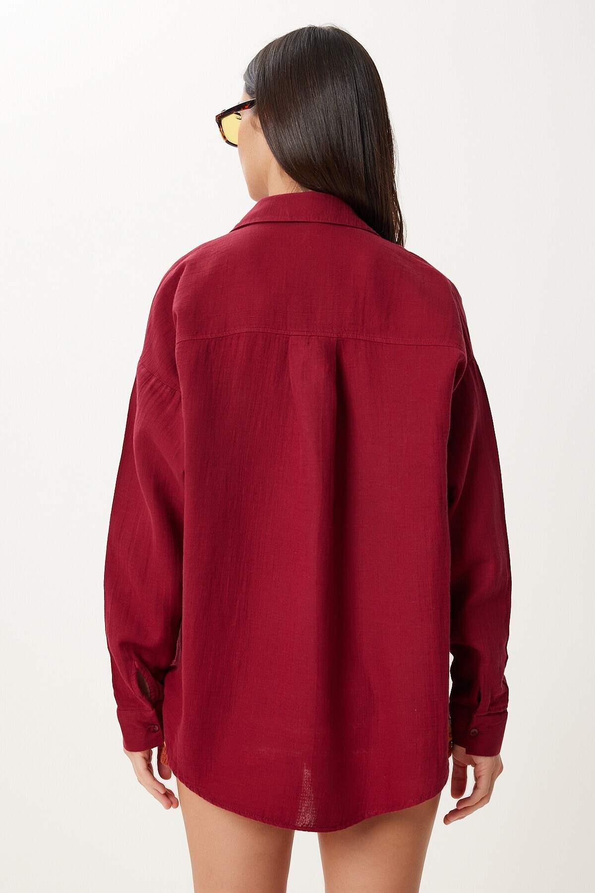 Oversize Basic Müslin Gömlek BORDO LMX0002