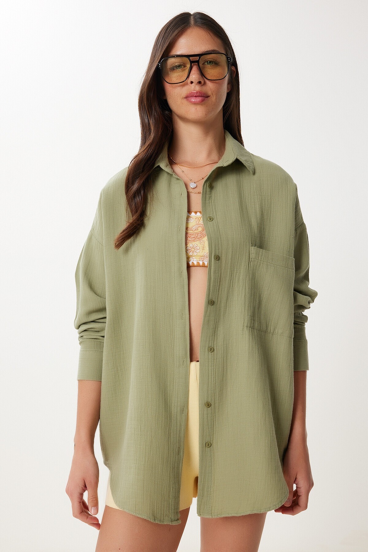 Oversize Basic Müslin Gömlek ÇAĞLA YEŞİLİ LMX0002