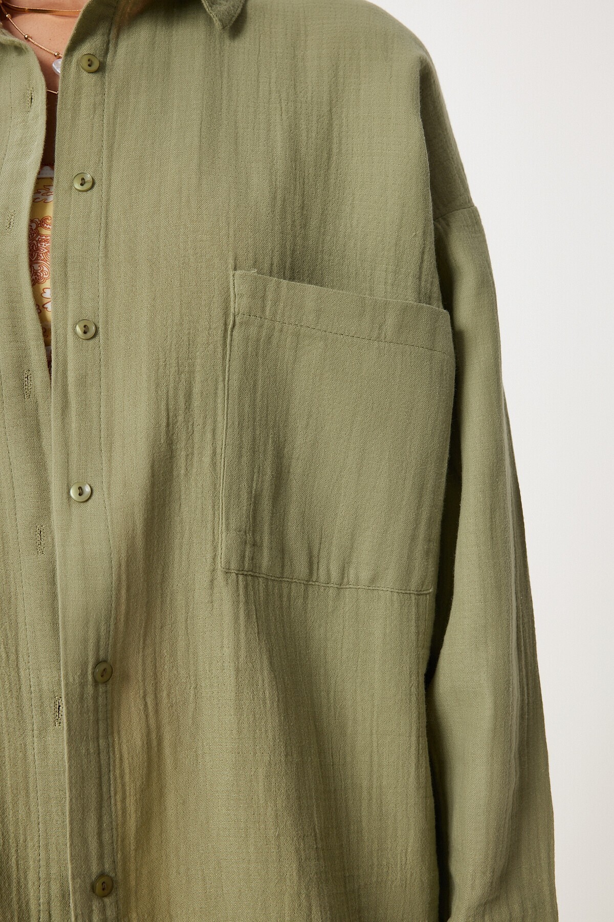 Oversize Basic Müslin Gömlek ÇAĞLA YEŞİLİ LMX0002