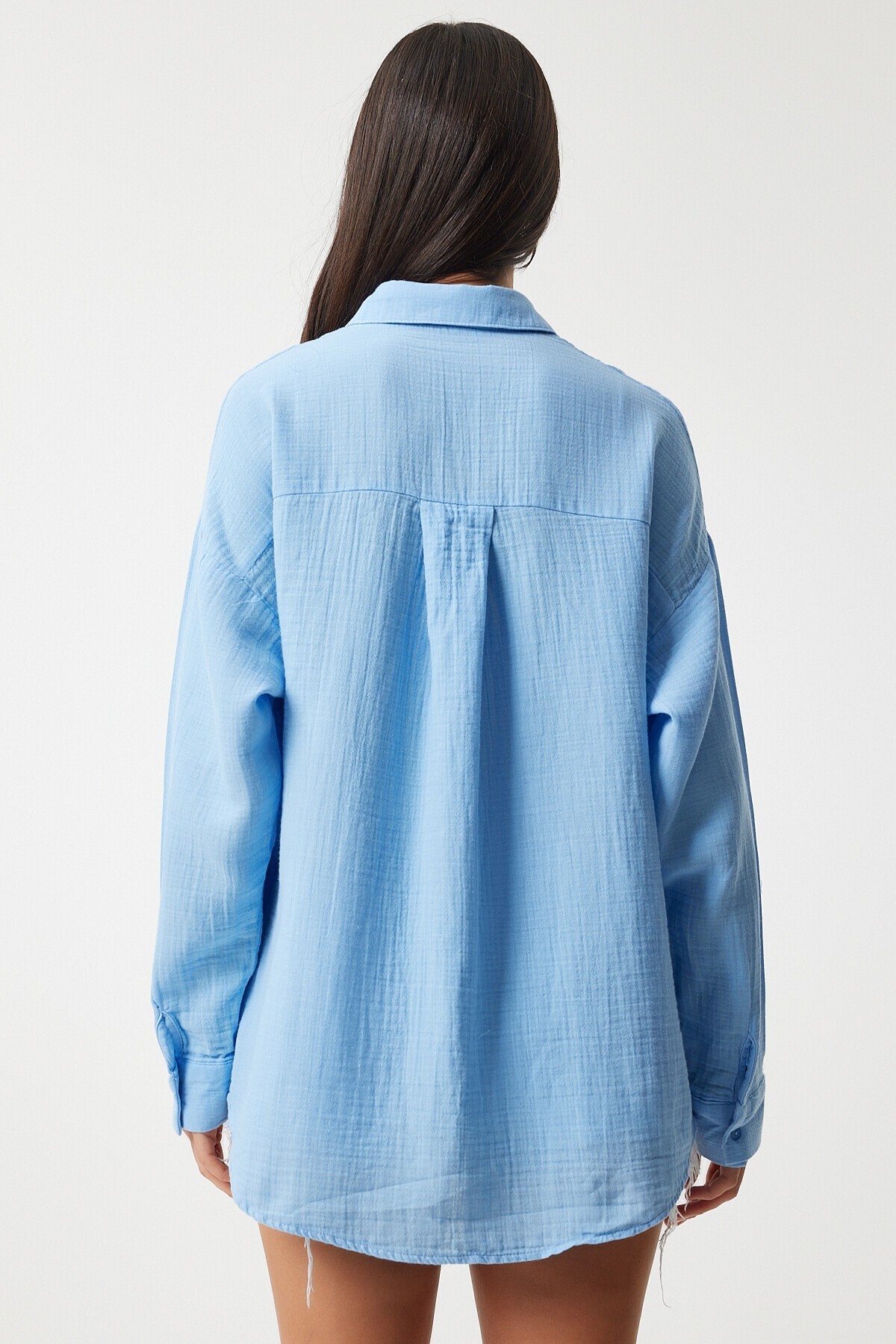 Oversize Basic Müslin Gömlek GÖK MAVİ LMX0002