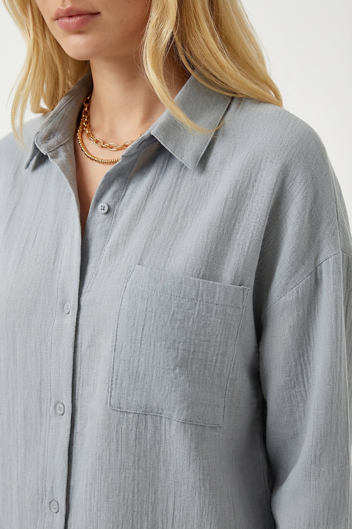 Oversize Basic Müslin Gömlek ORTA GRİ LMX0002